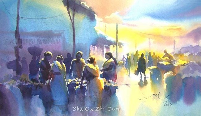 印度Abel Antonysamy异域风情光影水彩画-11