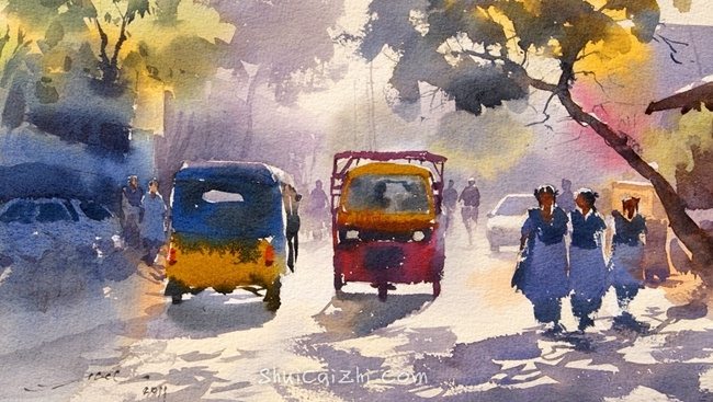 印度Abel Antonysamy异域风情光影水彩画-13