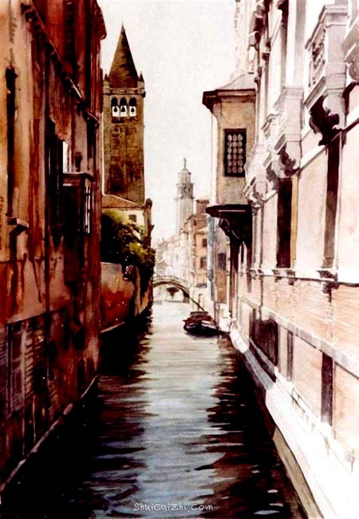 波兰PaulDmoch水上威尼斯建筑风景水彩画-11