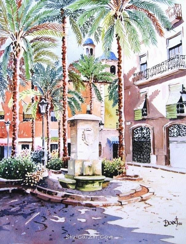 西班牙画家Duart Acuarelas美丽的街景水彩-2