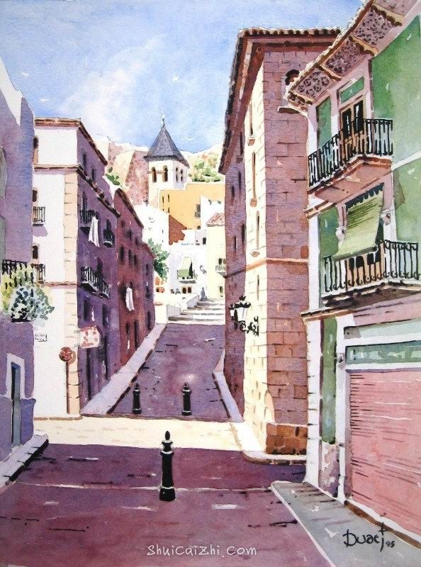 西班牙画家Duart Acuarelas美丽的街景水彩-3