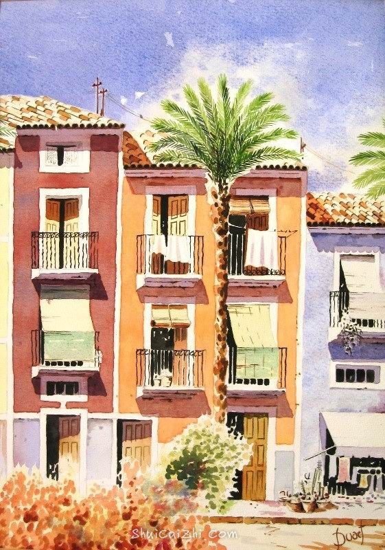 西班牙画家Duart Acuarelas美丽的街景水彩-8