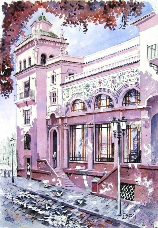 西班牙画家Duart Acuarelas美丽的街景水彩-9