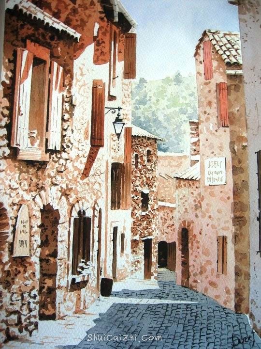 西班牙画家Duart Acuarelas美丽的街景水彩-11