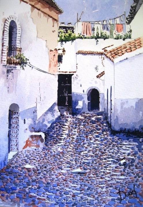 西班牙画家Duart Acuarelas美丽的街景水彩-16