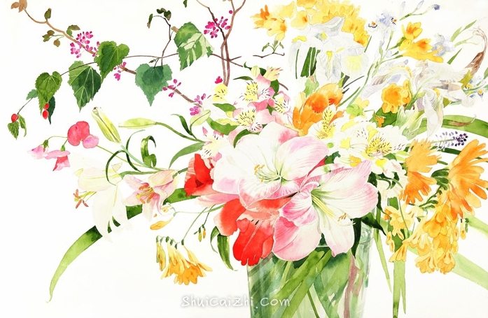 日本柘植彩子Ayako Tsuge的花卉静物水彩画-39