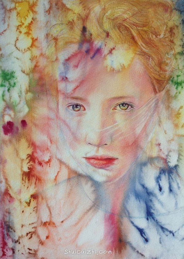 水彩+彩铅绘画唯美少女过程图详解