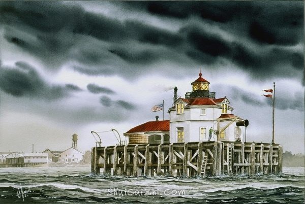 James Williamson航海帆船风景水彩画作品8
