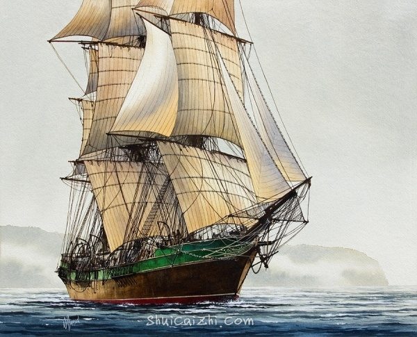 James Williamson航海帆船风景水彩画作品13