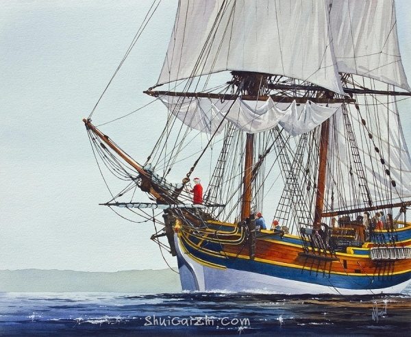 James Williamson航海帆船风景水彩画作品15