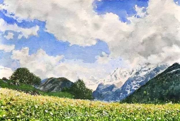 小镇一角 田中己永风景水彩画作品