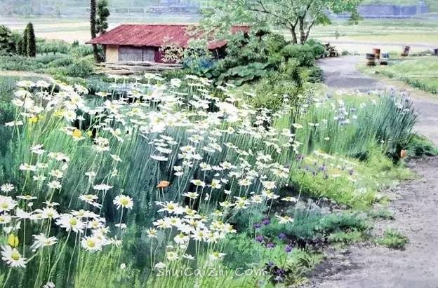 小镇一角 田中己永风景水彩画作品