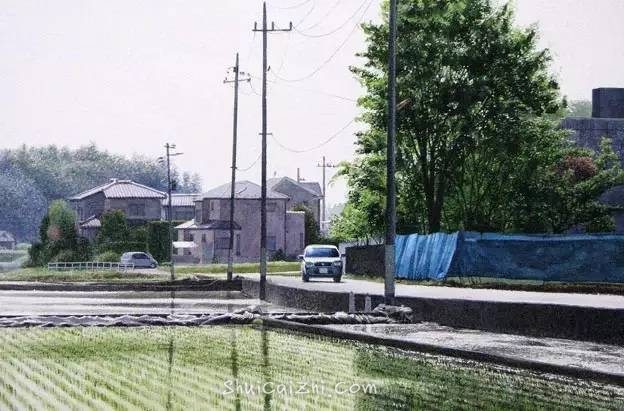 小镇一角 田中己永风景水彩画作品