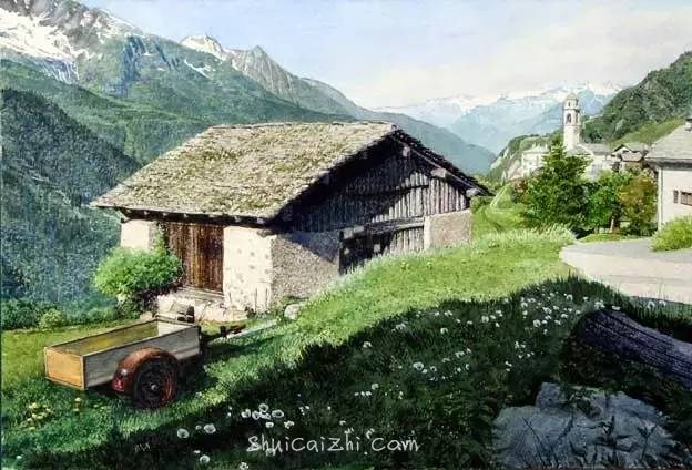 小镇一角 田中己永风景水彩画作品