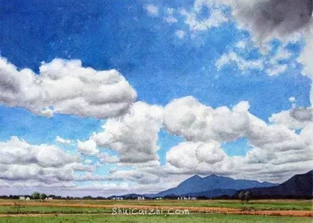 小镇一角 田中己永风景水彩画作品