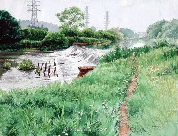 小镇一角 田中己永风景水彩画作品