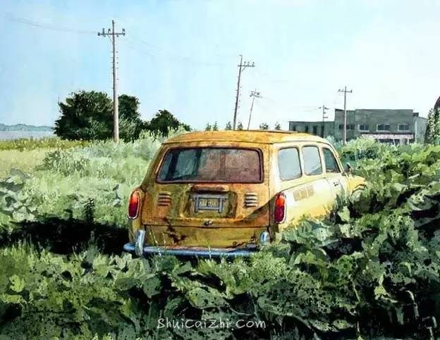 小镇一角 田中己永风景水彩画作品