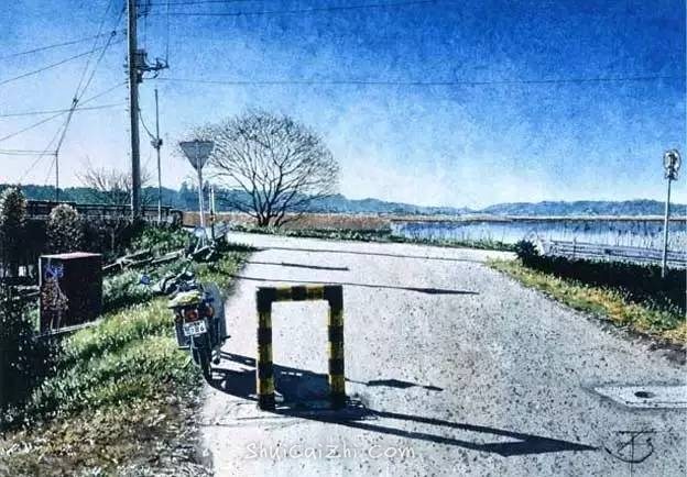 小镇一角 田中己永风景水彩画作品