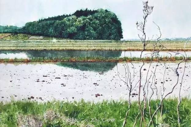 小镇一角 田中己永风景水彩画作品