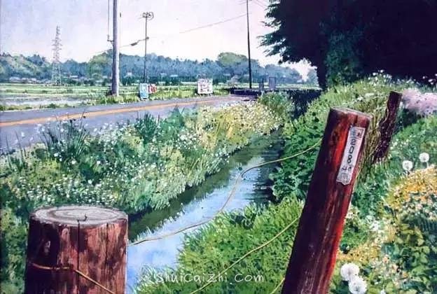 小镇一角 田中己永风景水彩画作品