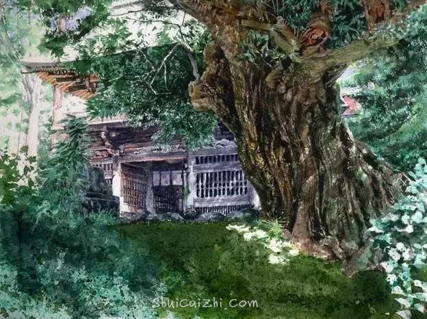 小镇一角 田中己永风景水彩画作品