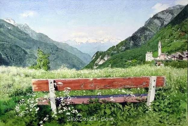 小镇一角 田中己永风景水彩画作品