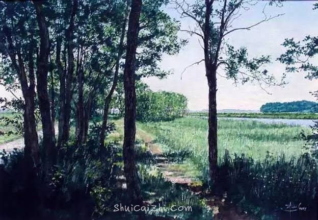 小镇一角 田中己永风景水彩画作品