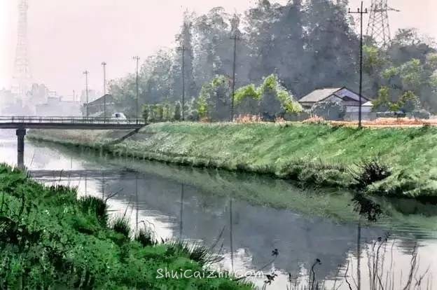 小镇一角 田中己永风景水彩画作品