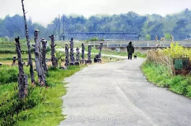 小镇一角 田中己永风景水彩画作品