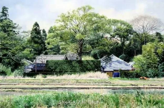 小镇一角 田中己永风景水彩画作品