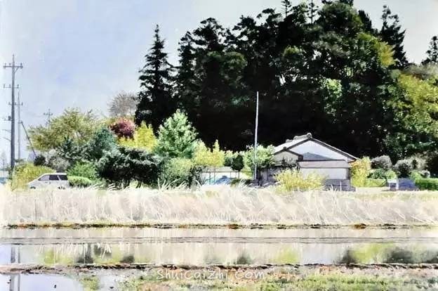 小镇一角 田中己永风景水彩画作品