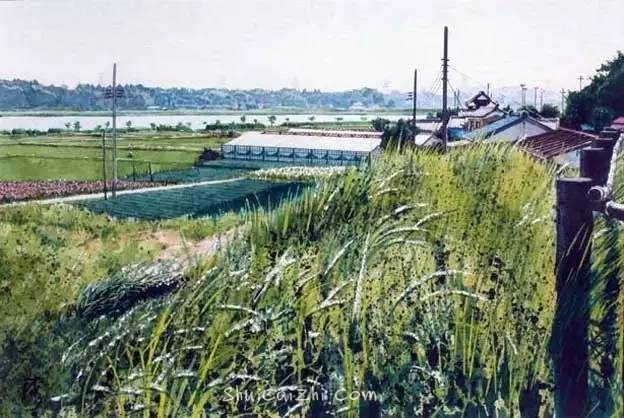 小镇一角 田中己永风景水彩画作品