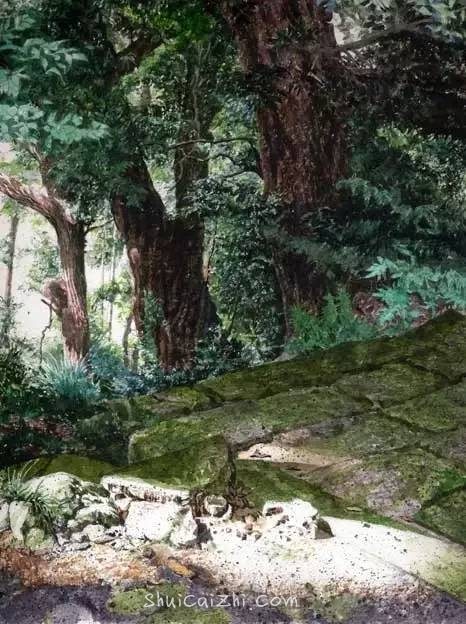 小镇一角 田中己永风景水彩画作品