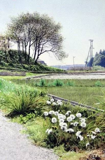 小镇一角 田中己永风景水彩画作品