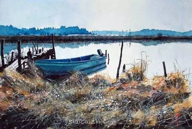 小镇一角 田中己永风景水彩画作品