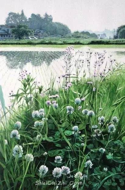 小镇一角 田中己永风景水彩画作品