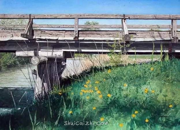 小镇一角 田中己永风景水彩画作品