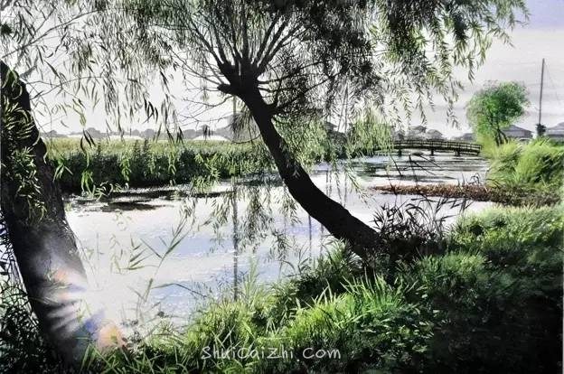 小镇一角 田中己永风景水彩画作品