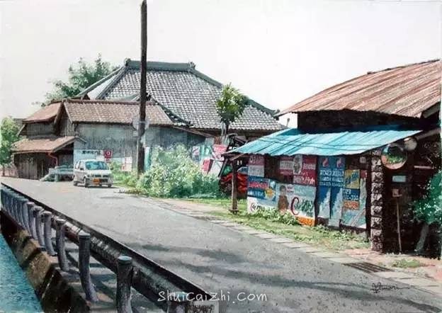 小镇一角 田中己永风景水彩画作品