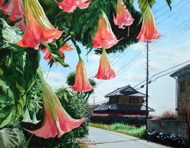 小镇一角 田中己永风景水彩画作品