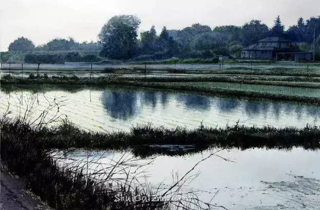 小镇一角 田中己永风景水彩画作品