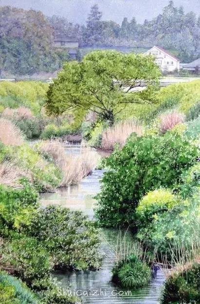 小镇一角 田中己永风景水彩画作品