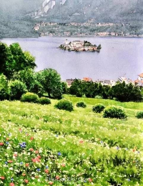 小镇一角 田中己永风景水彩画作品