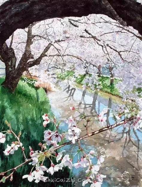 小镇一角 田中己永风景水彩画作品