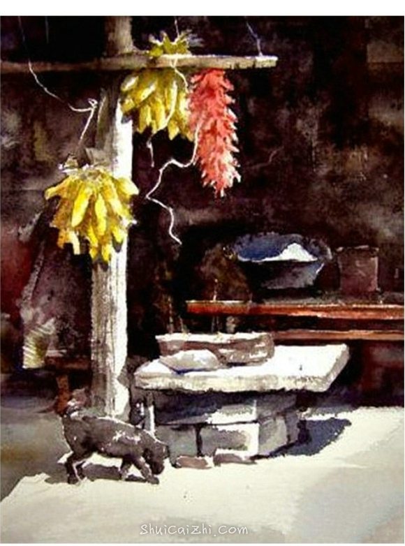 杨永乡村风景水彩画艺术作品-17