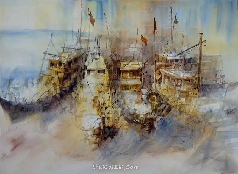 杨觉升关于船的传说水彩画作品欣赏-5