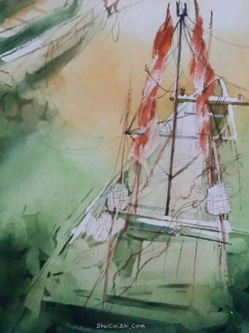 杨觉升关于船的传说水彩画作品欣赏-6