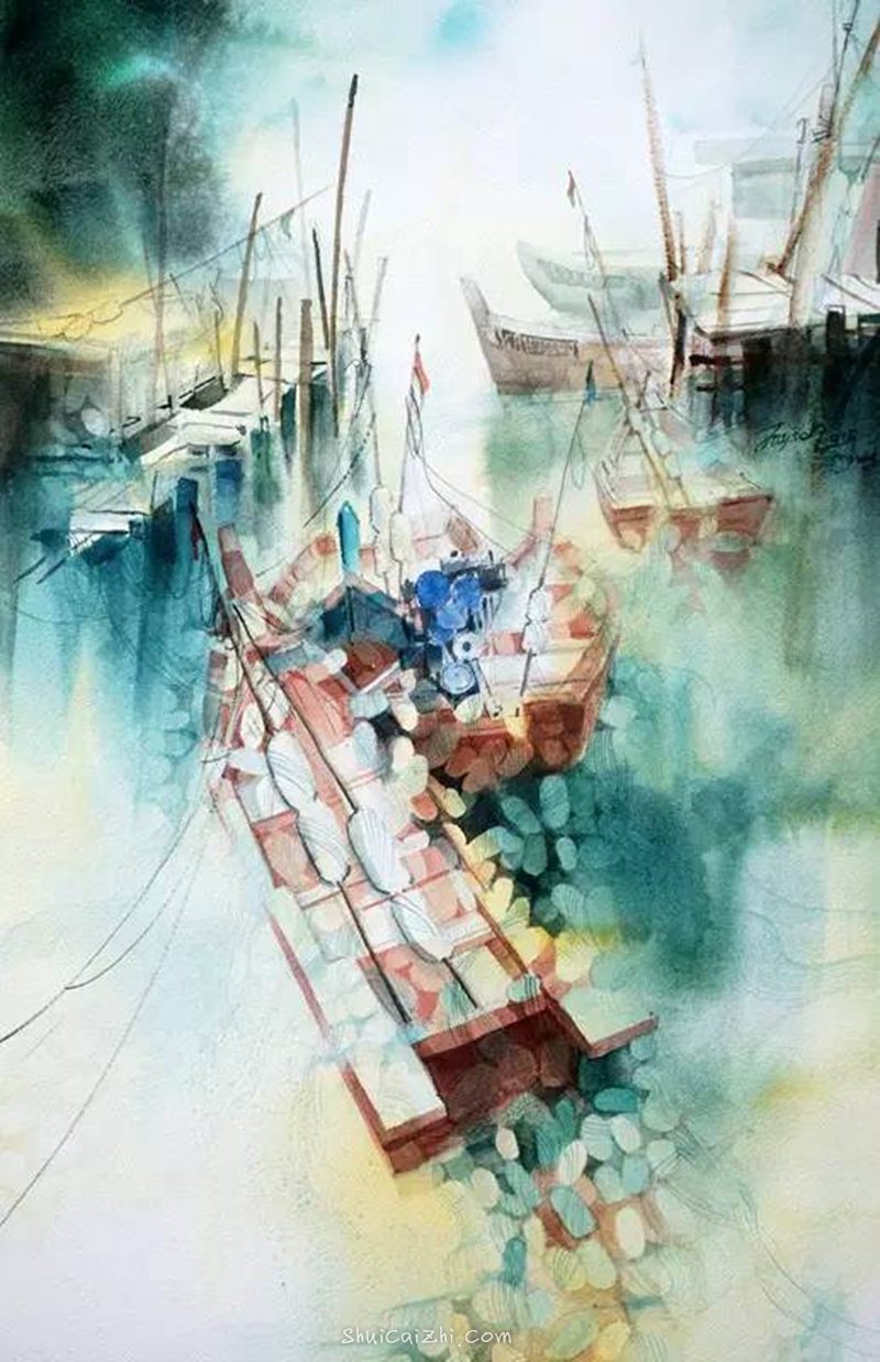 杨觉升关于船的传说水彩画作品欣赏-7