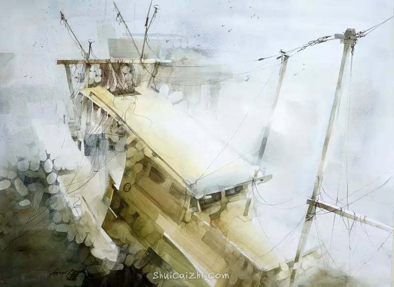 杨觉升关于船的传说水彩画作品欣赏-12