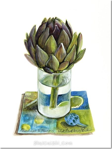 桥本不二子的瓶中插花花卉水彩画